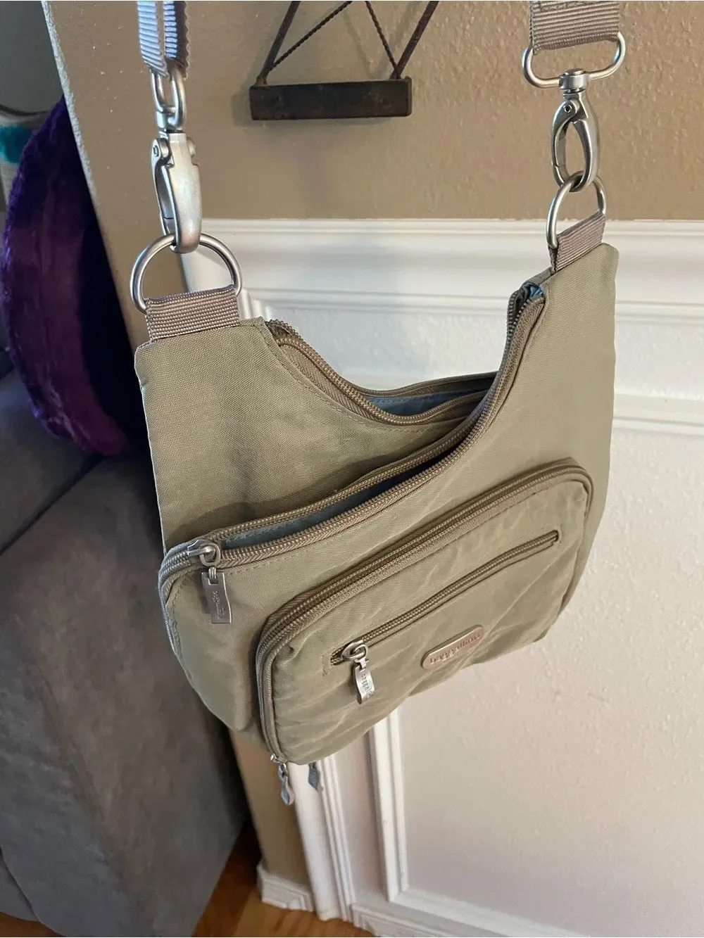 Baggallini Criss Cross Beige and Sky Blue Multi Sectional Crossbody Purse
